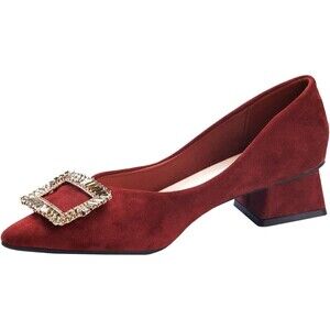C Paravano Women's, Red Low Heels With Rhinestone Buckles Sz 11.5 New In Box